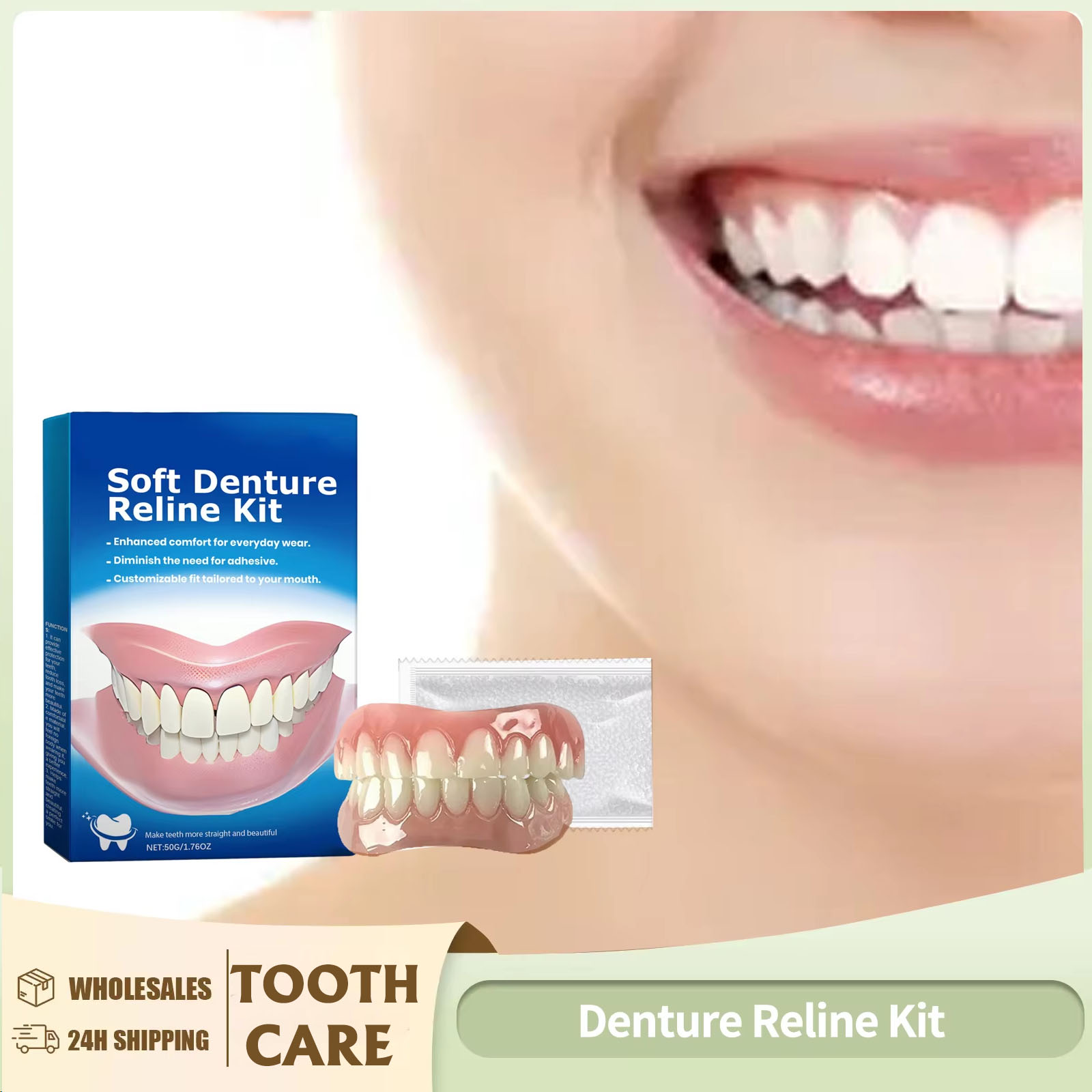 Teeth Whitening Kit - Prothese-Reline-Set, Silikoneinlagen, weiche Prothesen-Zahnspangen, Silikon-Zahnaufhellung, Abdeckung